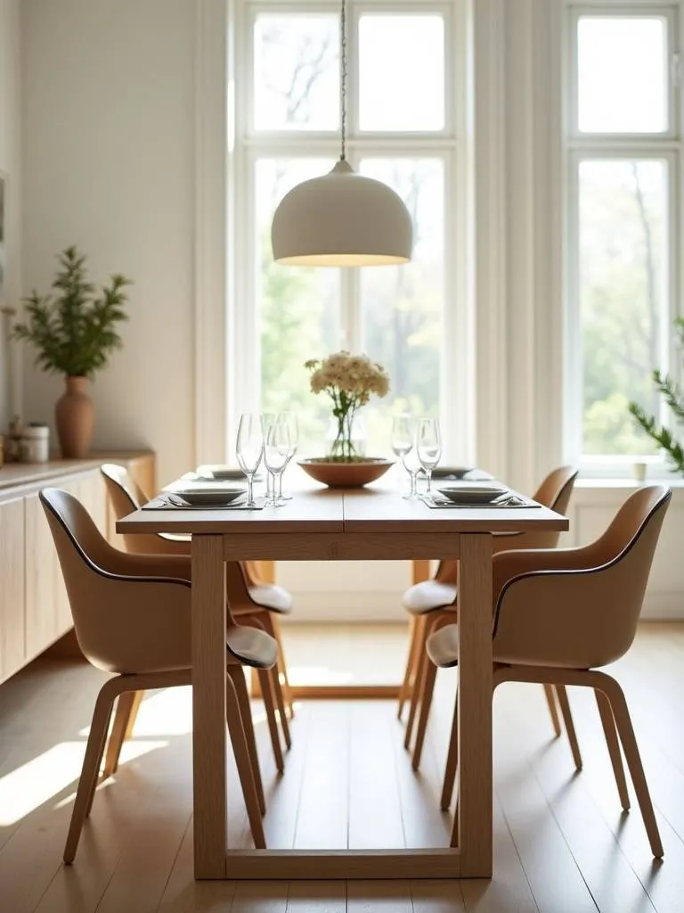 Extendable dining table adapting to different gathering sizes in a modern dining room