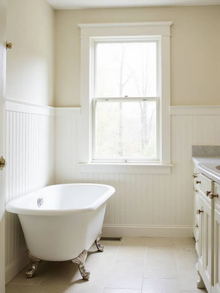 Farmhouse bathroom with classic beadboard wainscoting