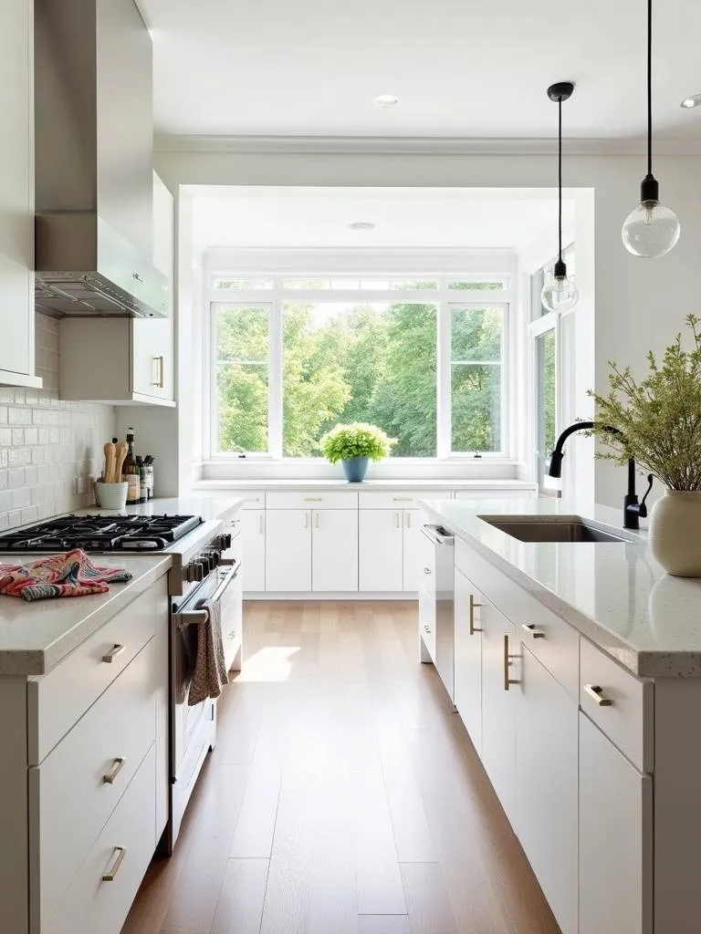 Bright white kitchen cabinets create a light and airy feel in a modern kitchen.