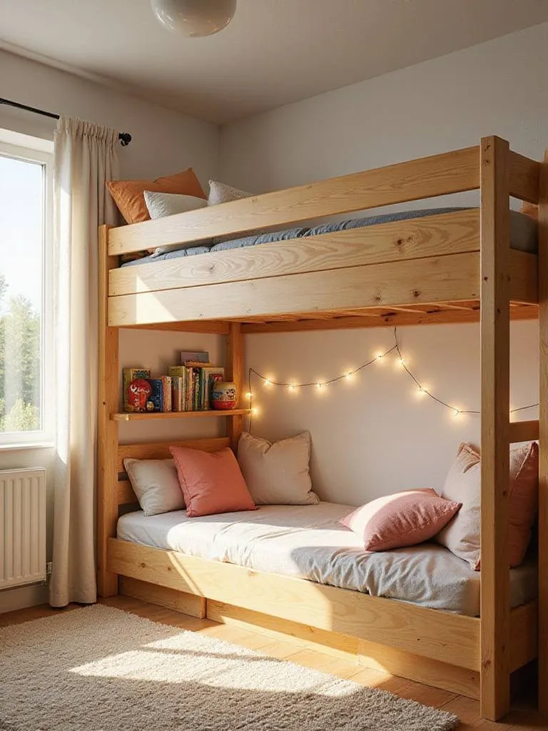 Stylish loft bed with reading nook underneath in a kid's bedroom