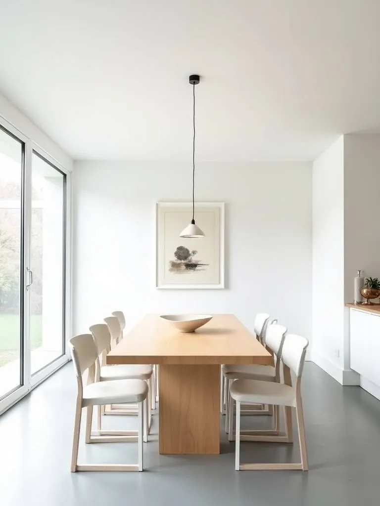 Modern minimalist dining room with clean lines and uncluttered design