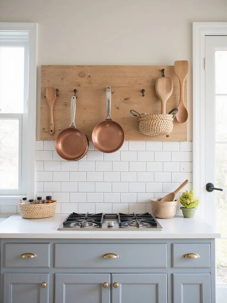 Chic kitchen with pegboard organizer for stylish storage