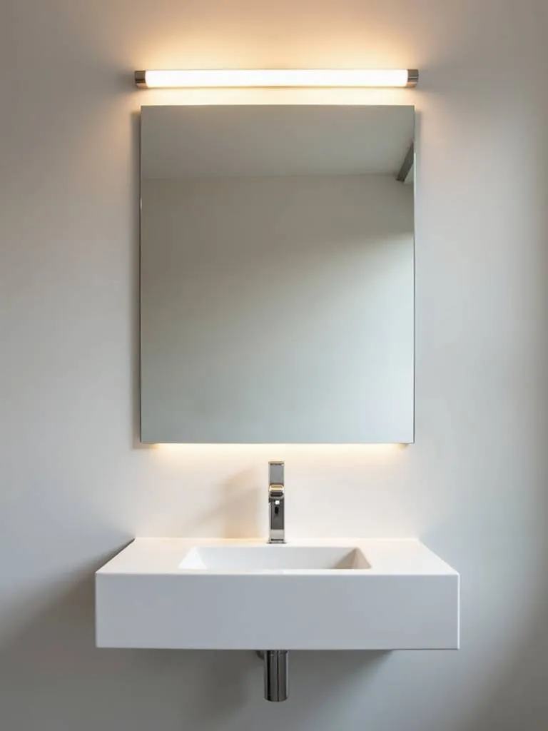 Modern bathroom featuring a sleek LED bar light above the mirror for energy-efficient and flattering illumination.