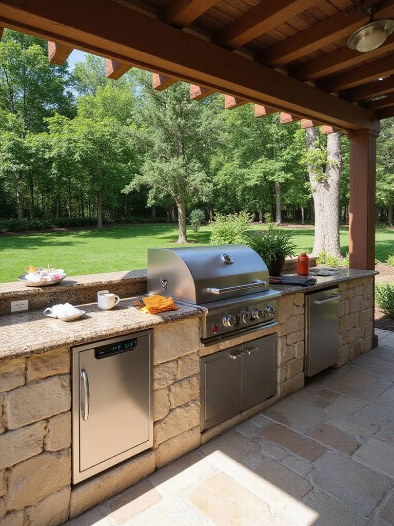 Luxury outdoor kitchen with built-in stainless steel smoker