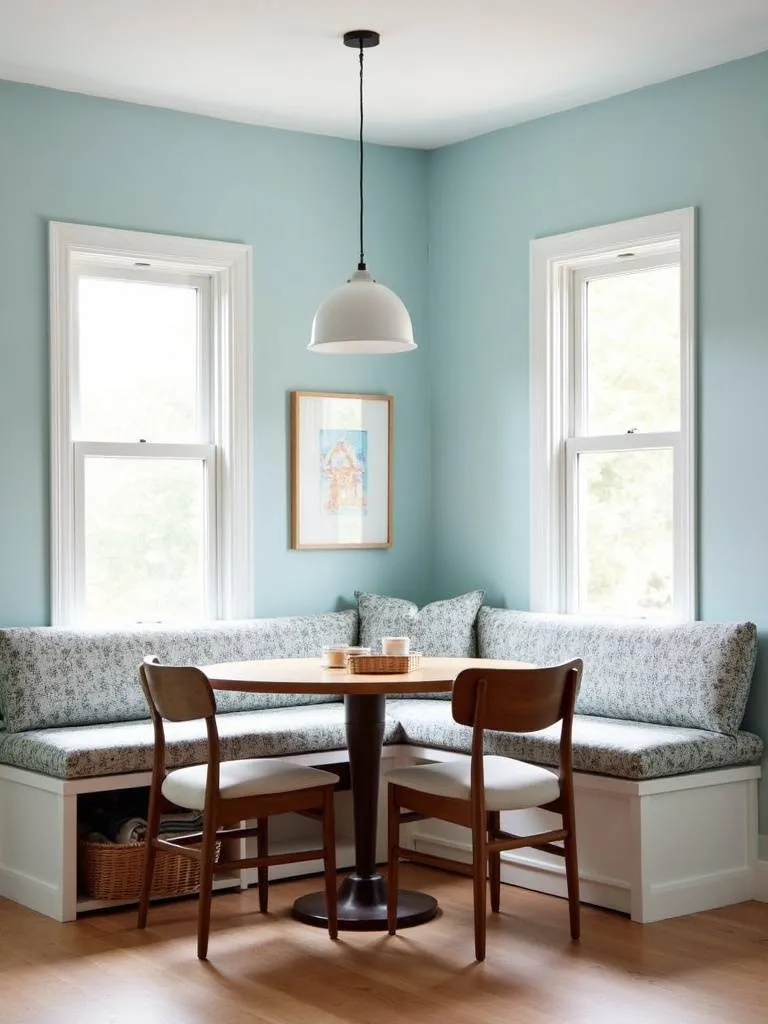 Space-saving banquette seating in a cozy dining room corner.