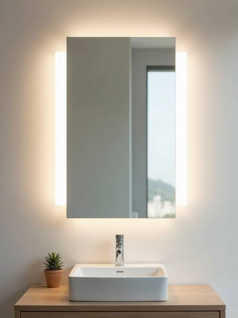 Bathroom vanity with LED sconces providing even task lighting for makeup application.
