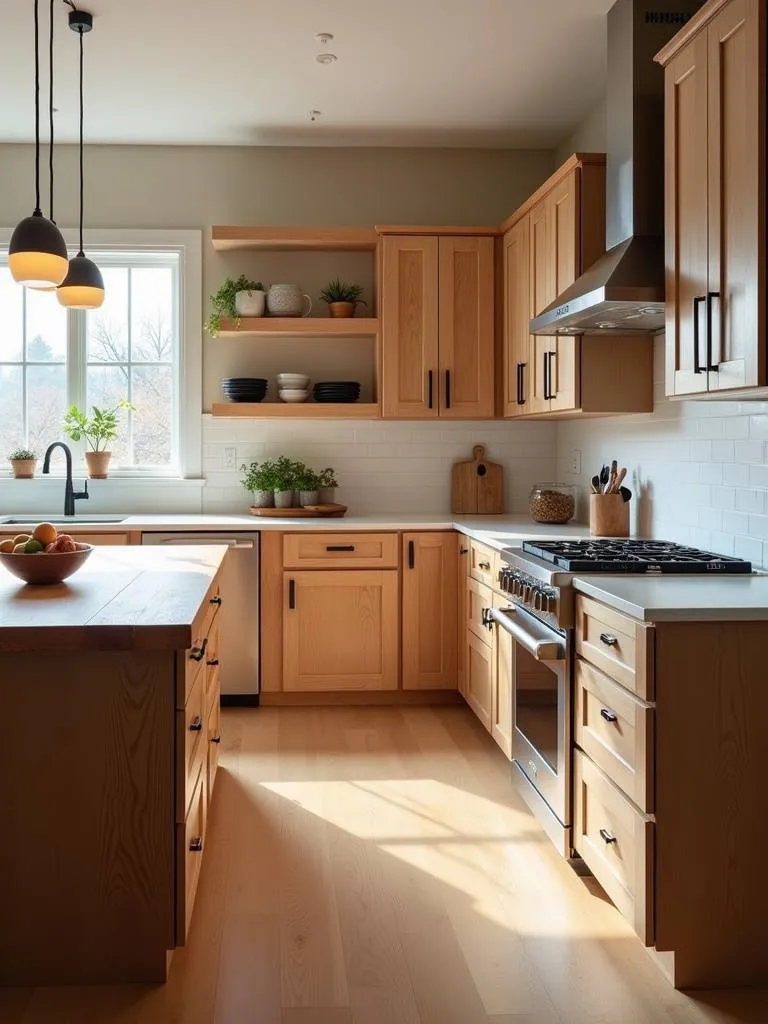 Natural wood kitchen cabinets showcasing the warmth and beauty of wood grain.