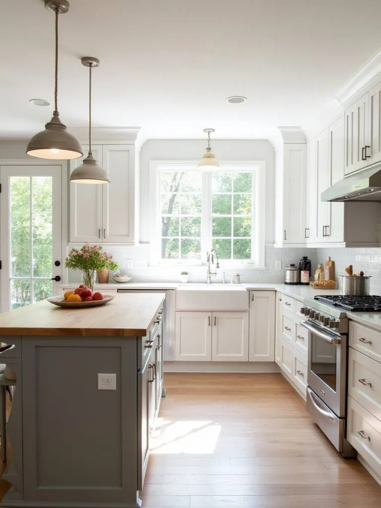 White Shaker kitchen cabinets in a modern farmhouse style kitchen