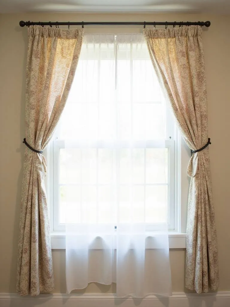 Affordable bedroom window with layered curtains for style and privacy.