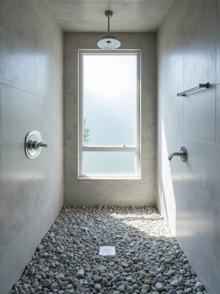 Bathroom shower with pebble floor for a natural spa feel
