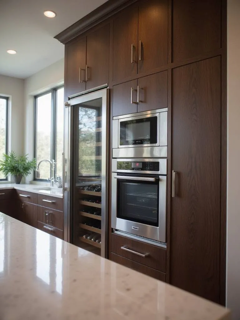 Luxurious kitchen with built-in coffee machine integrated into custom cabinetry