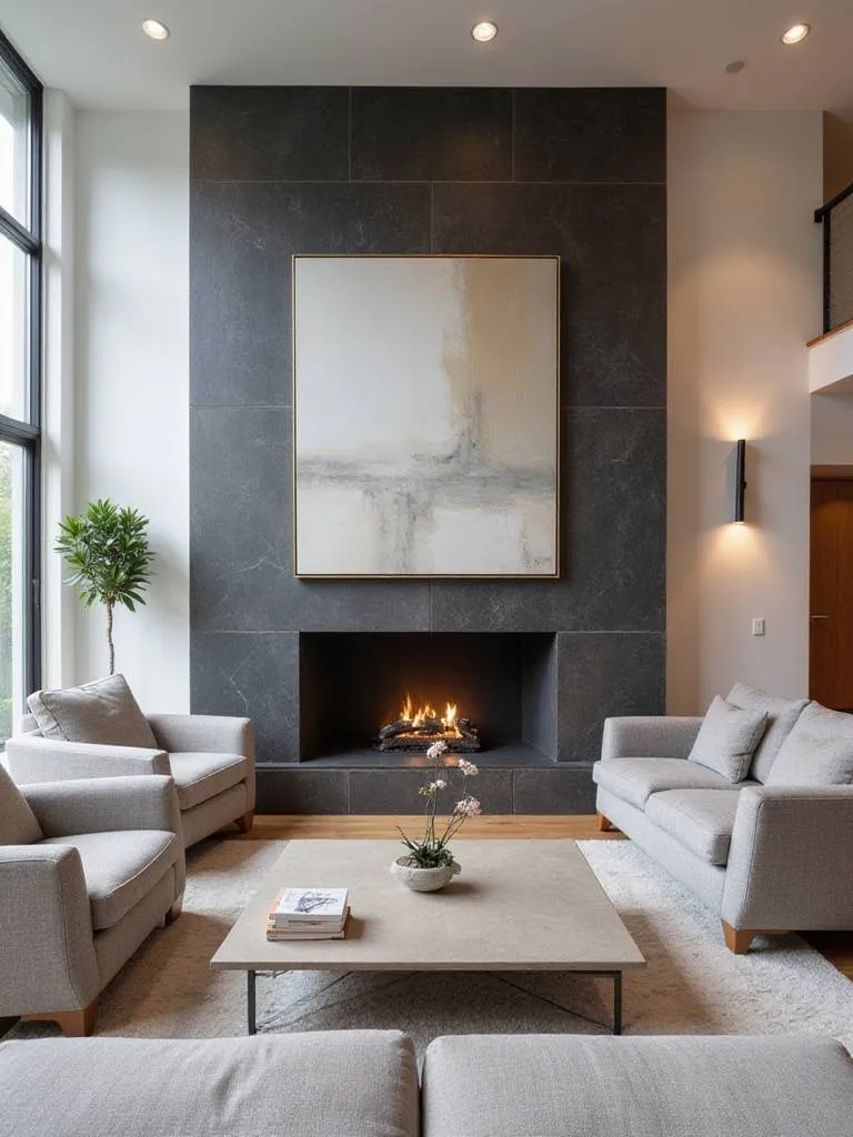 Modern living room with fireplace as focal point