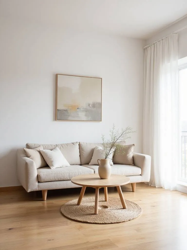 Minimalist living room with neutral colors and natural light