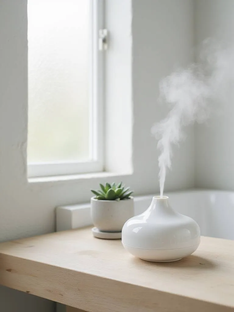 Serene bathroom with essential oil diffuser and natural light