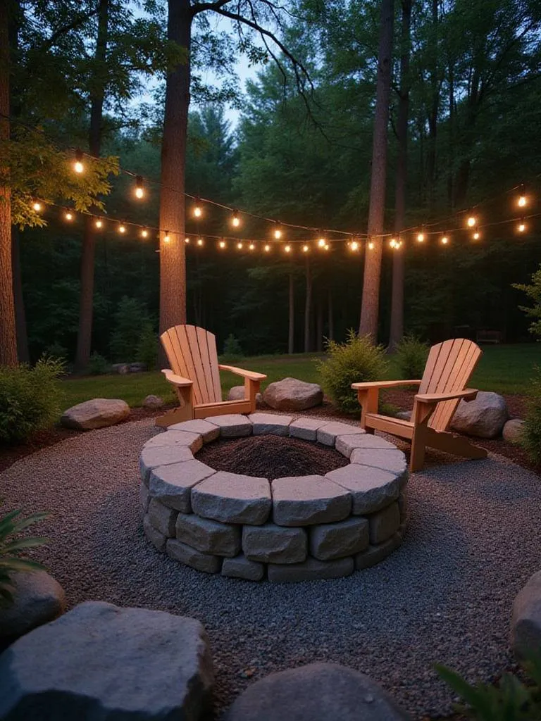 Classic stone fire pit with wooden <a href=