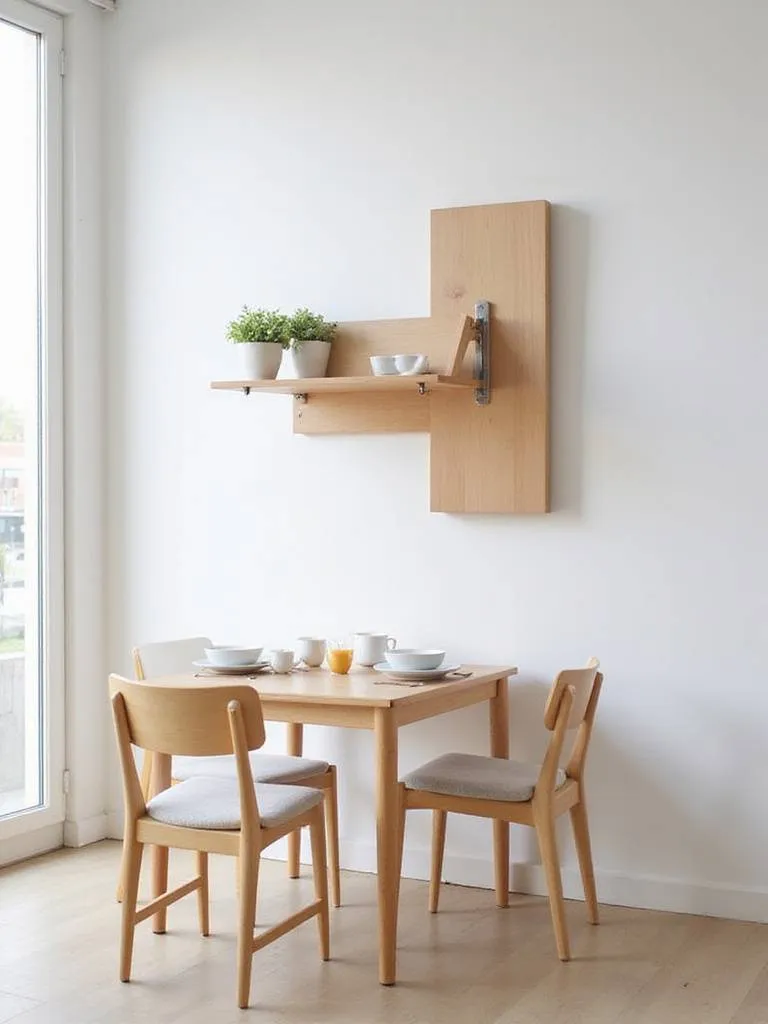 Fold-down table in a small kitchen, maximizing space