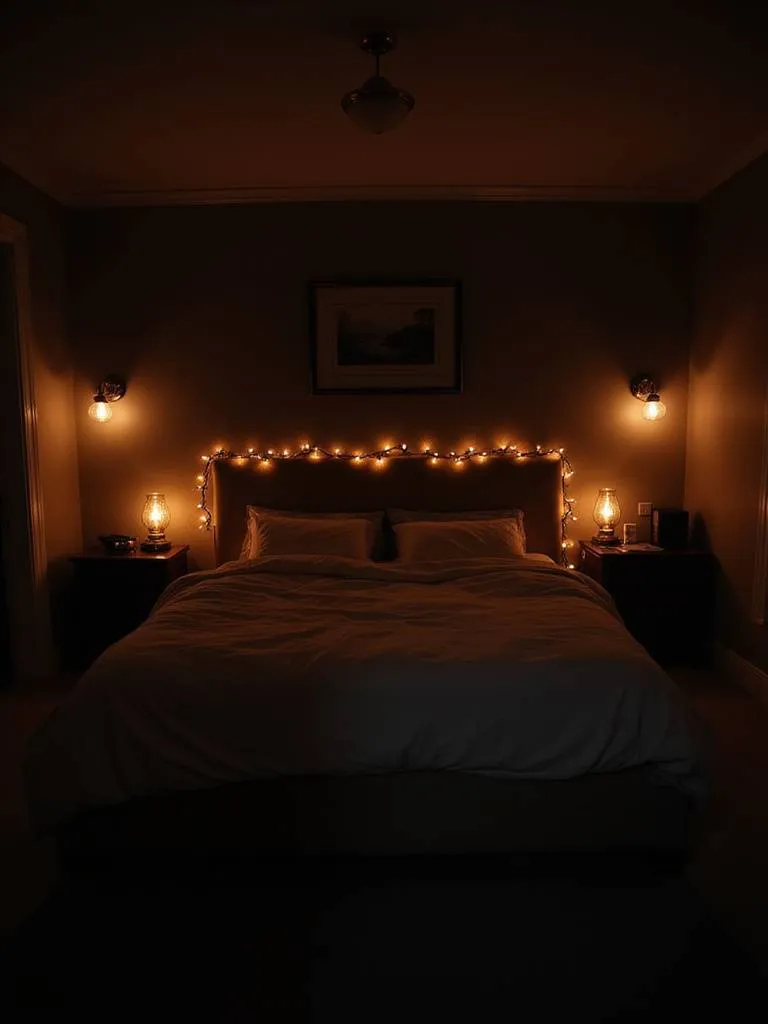 Master bedroom with soft ambient lighting, creating a relaxing and intimate atmosphere