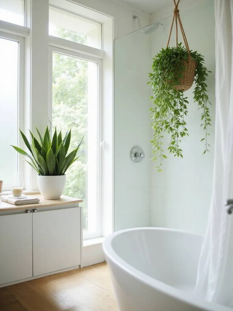 Bathroom with Snake Plant and Pothos creating a natural oasis