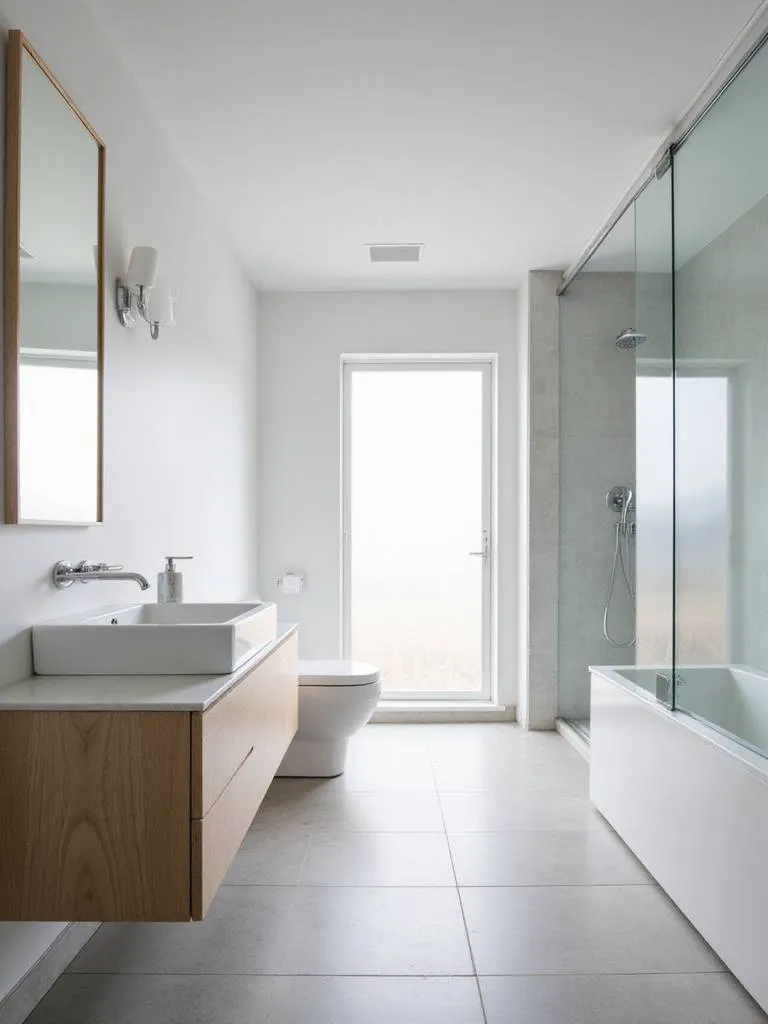 Modern minimalist bathroom interior with clean lines and neutral colors