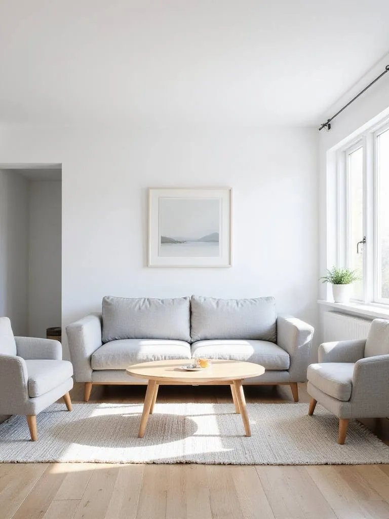 Scandinavian living room with clean-lined sofa and minimalist upholstery.