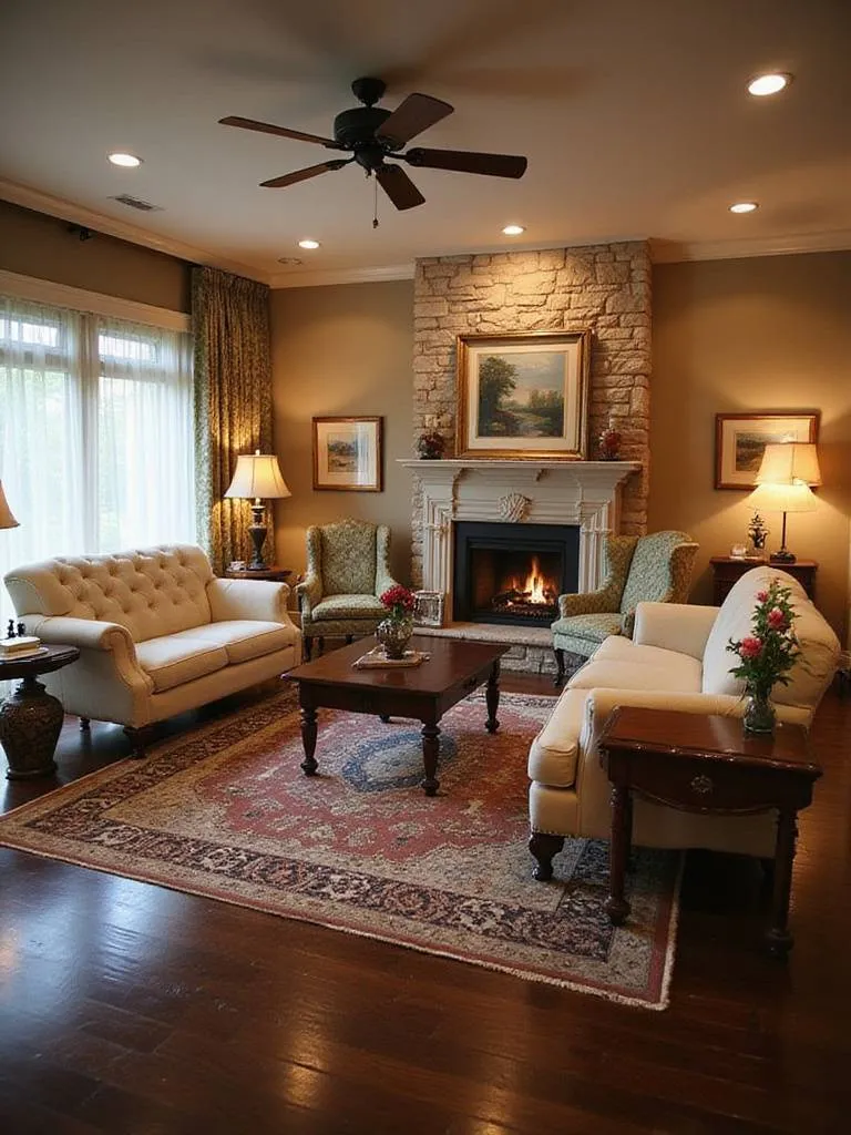 Classic and Cozy Living Room with Fireplace