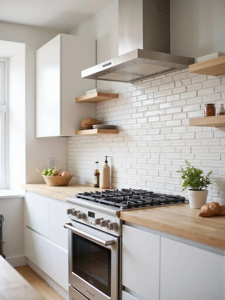 Modern kitchen with light-colored Zellige tile backsplash