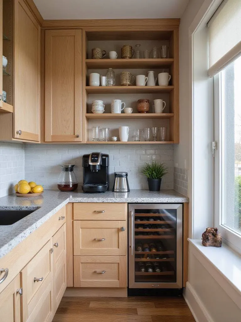 Modern contemporary kitchen with dedicated coffee and beverage station.