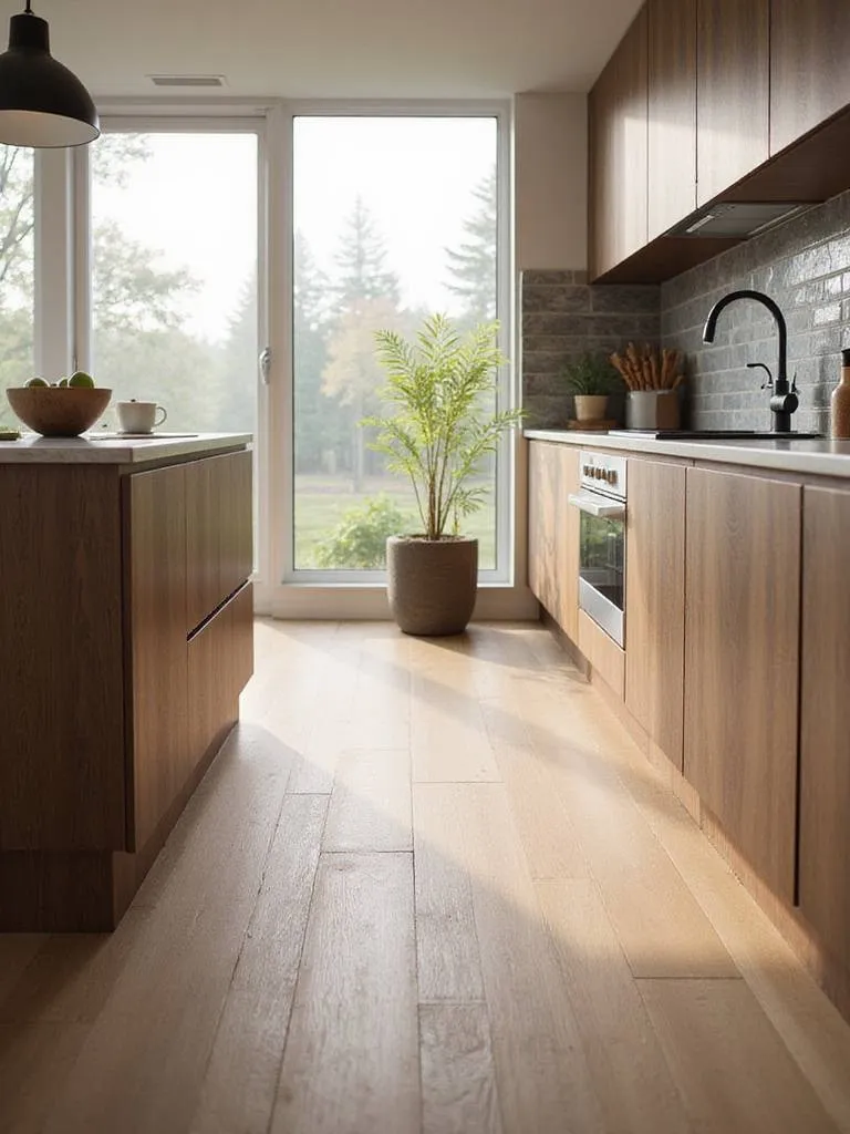 Modern kitchen with luxury vinyl plank flooring