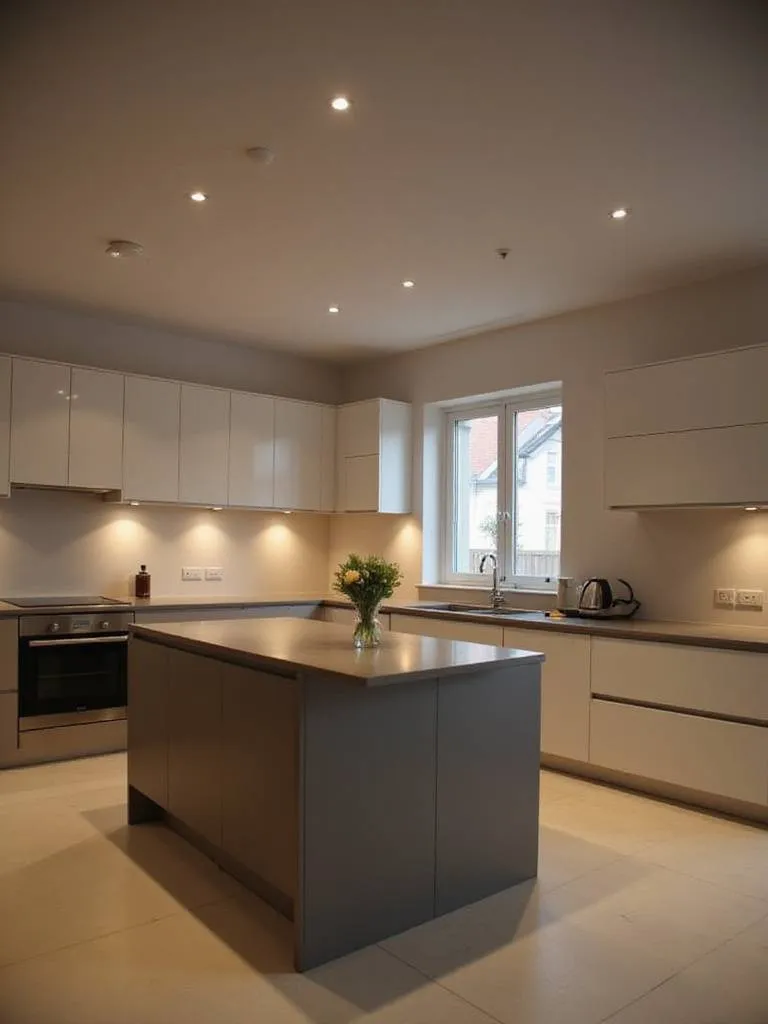 Modern kitchen with recessed lighting fixtures providing a clean and uncluttered look.