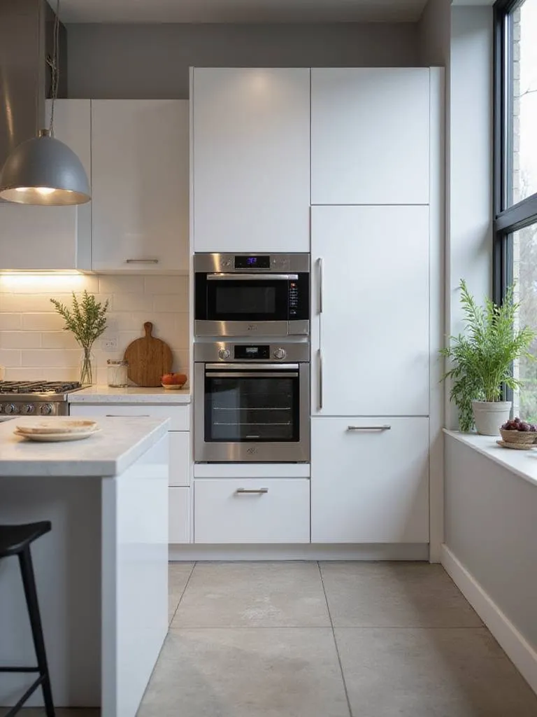 Modern kitchen with smart technology including smart oven and refrigerator