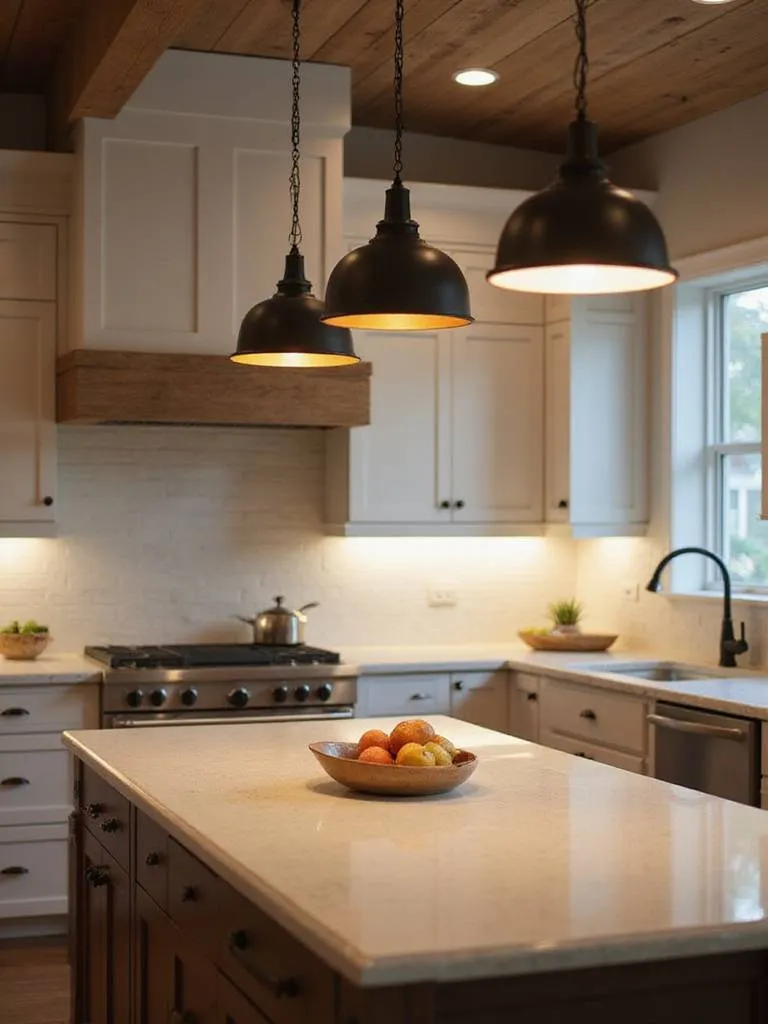 Stylish pendant lights illuminating a modern kitchen island