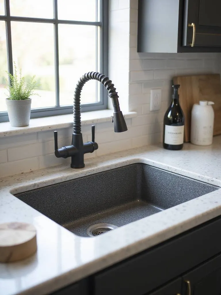 Modern kitchen with a large deep sink and elegant pull-down faucet