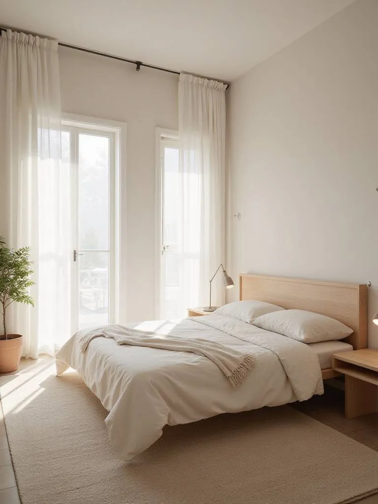 Serene bedroom with bed placed according to Feng Shui principles for optimal sleep and energy flow.