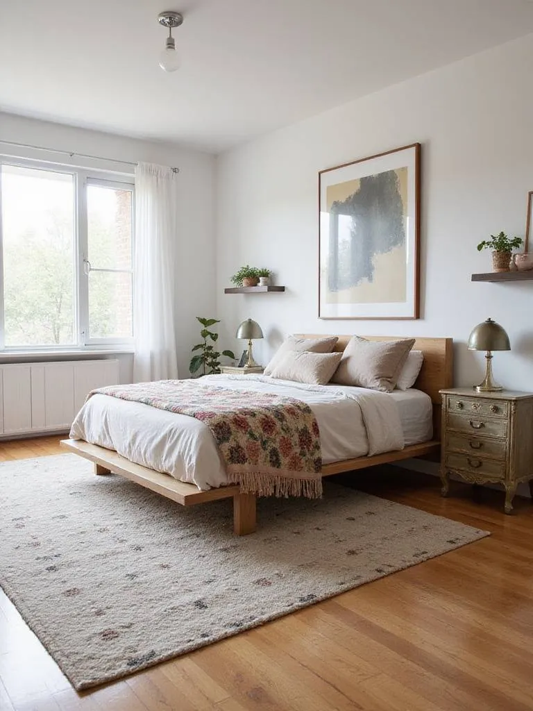 Bedroom featuring a mix of modern and vintage furniture styles.