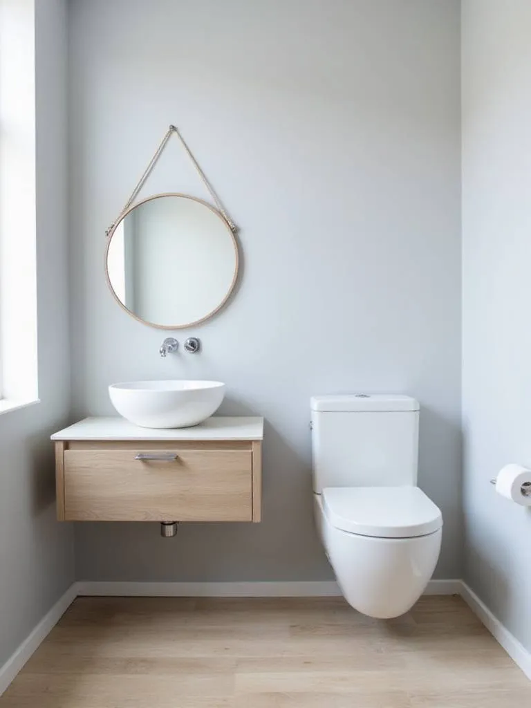 Small bathroom with wall-mounted toilet and floating vanity for space saving