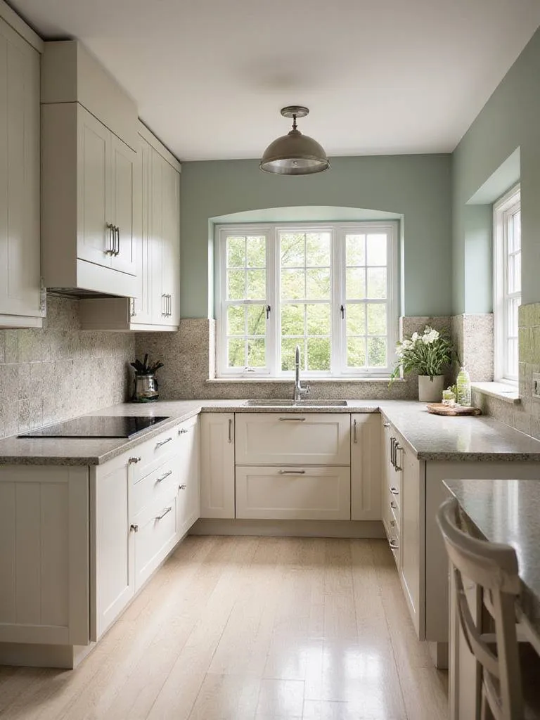 A beautifully designed kitchen showcasing a harmonious color scheme with natural light highlighting the paint color on the walls.