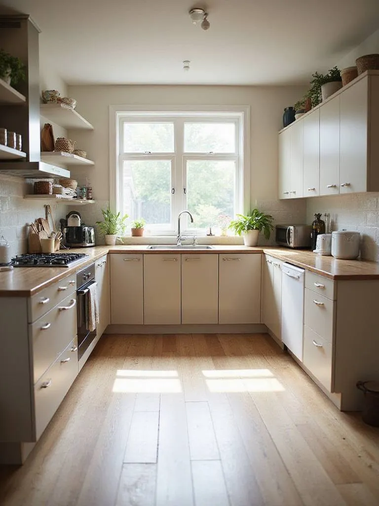 A modern kitchen layout showcasing effective use of space and organization.
