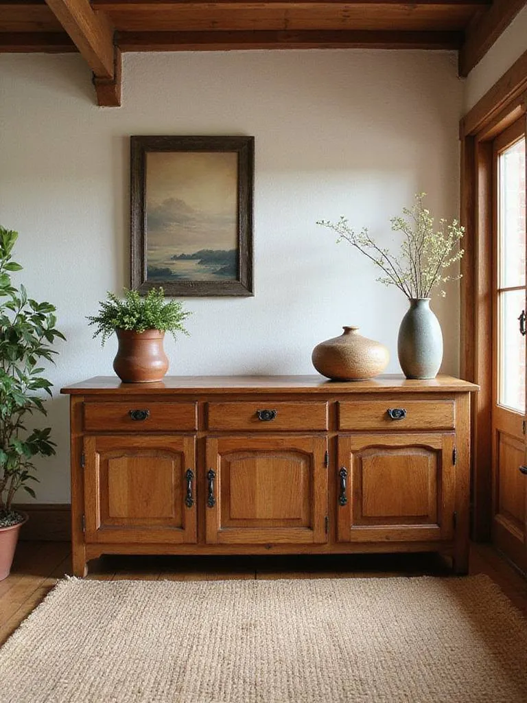 Refurbished vintage sideboard in a rustic living room