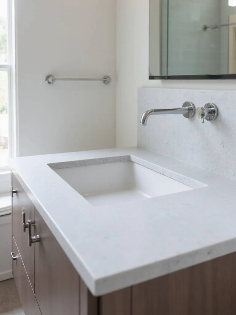 Modern bathroom with seamless undermount sink and quartz countertop