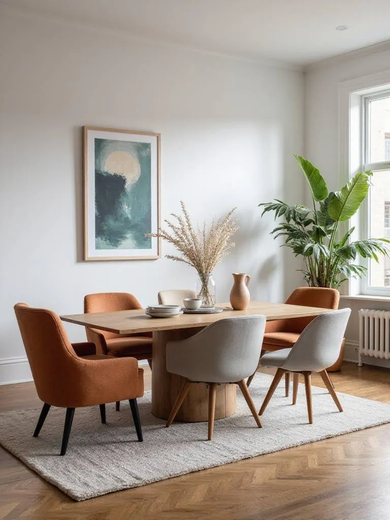 Comfortable dining chairs arranged around a wooden dining table.