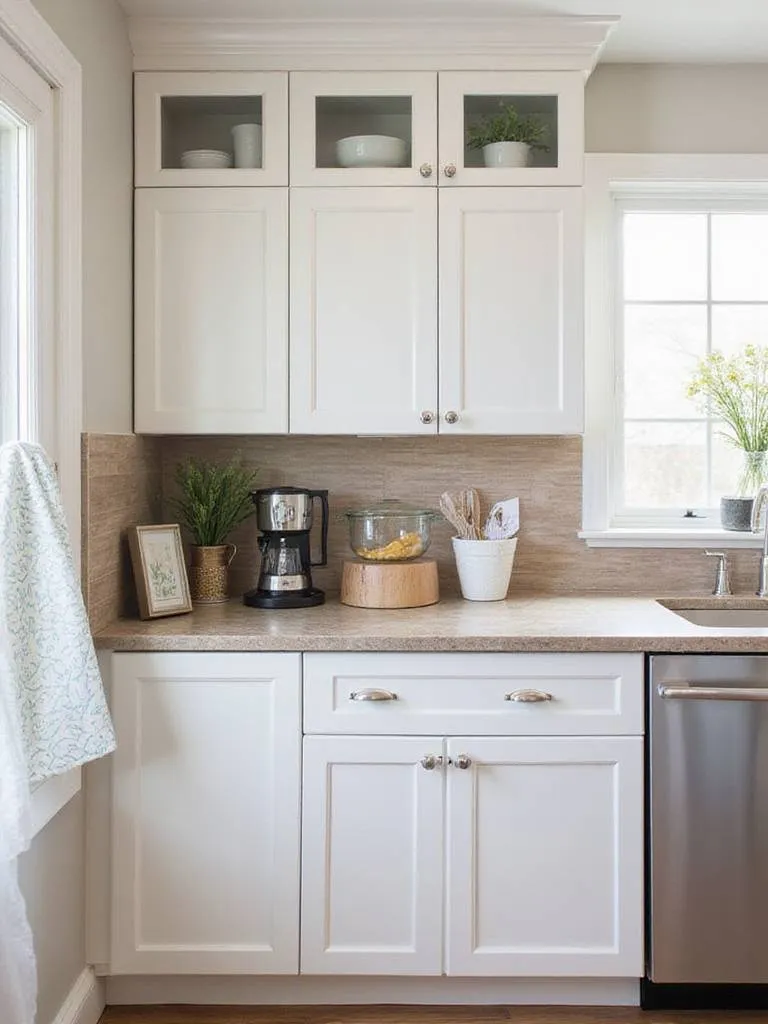 Refaced kitchen cabinets with white shaker doors and dark laminate finish