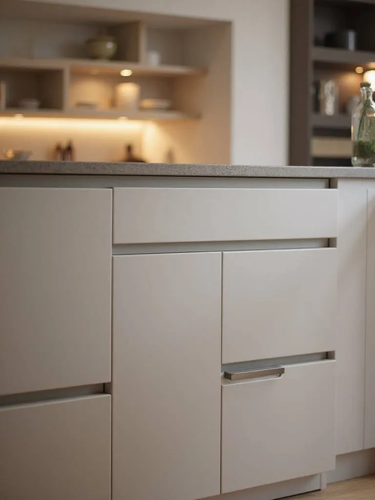 A modern small kitchen featuring minimal and integrated hardware for a seamless design