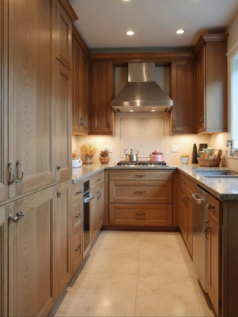 Small kitchen featuring semi-custom cabinets with elegant finishes.