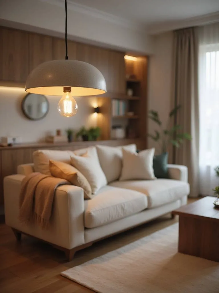Stylish pendant light in a well-decorated living room