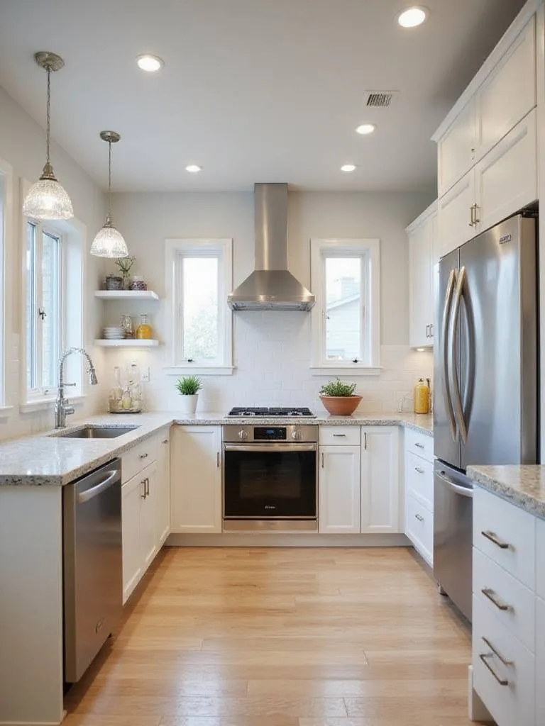 Modern kitchen with smart triangle layout showcasing sink, refrigerator, and stove