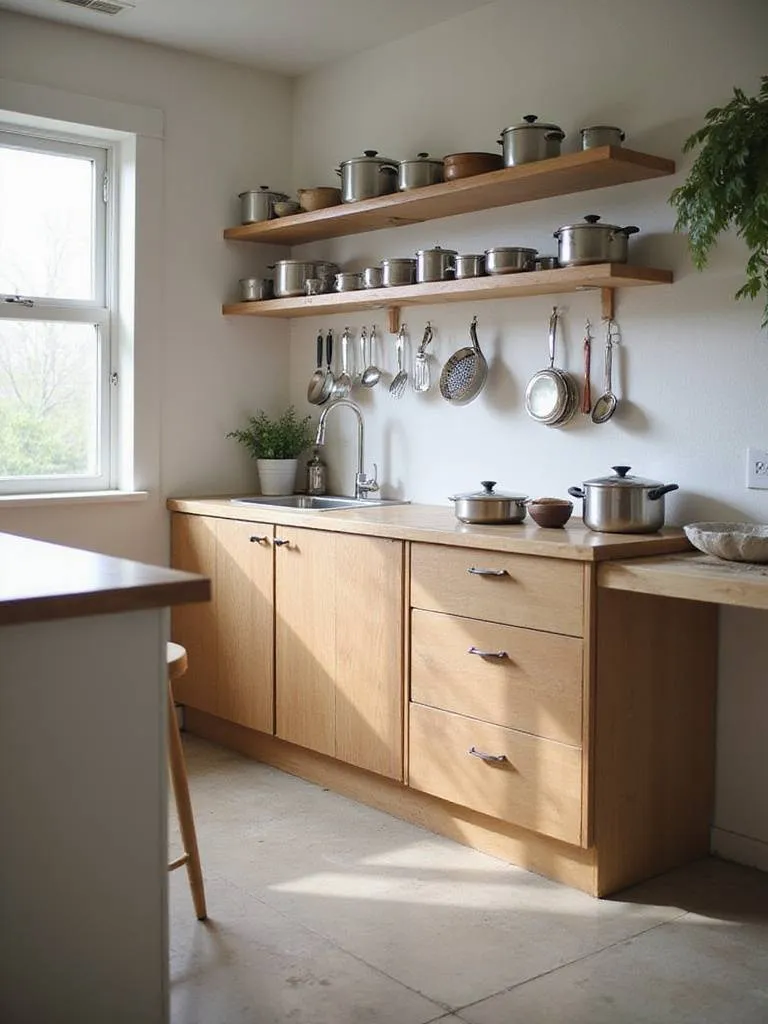 Well-organized small kitchen ready for remodeling, showcasing a clean countertop and absence of clutter.