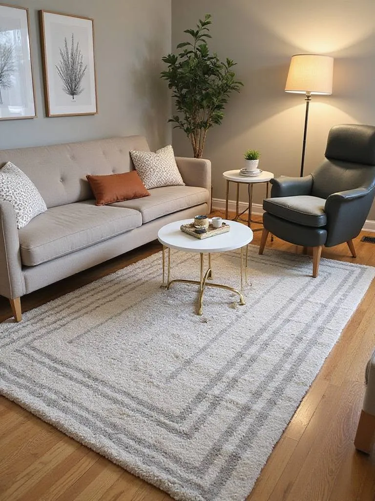 Cozy living room with an apartment-friendly area rug defining zones