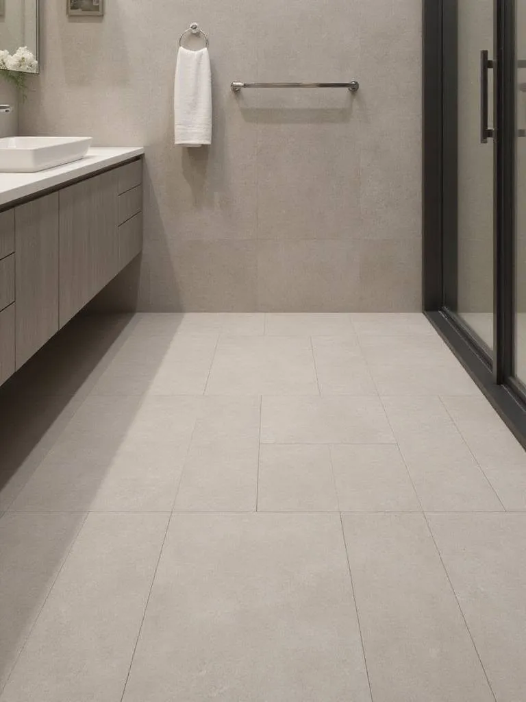 Modern bathroom showcasing durable low-maintenance flooring with large-format porcelain tiles