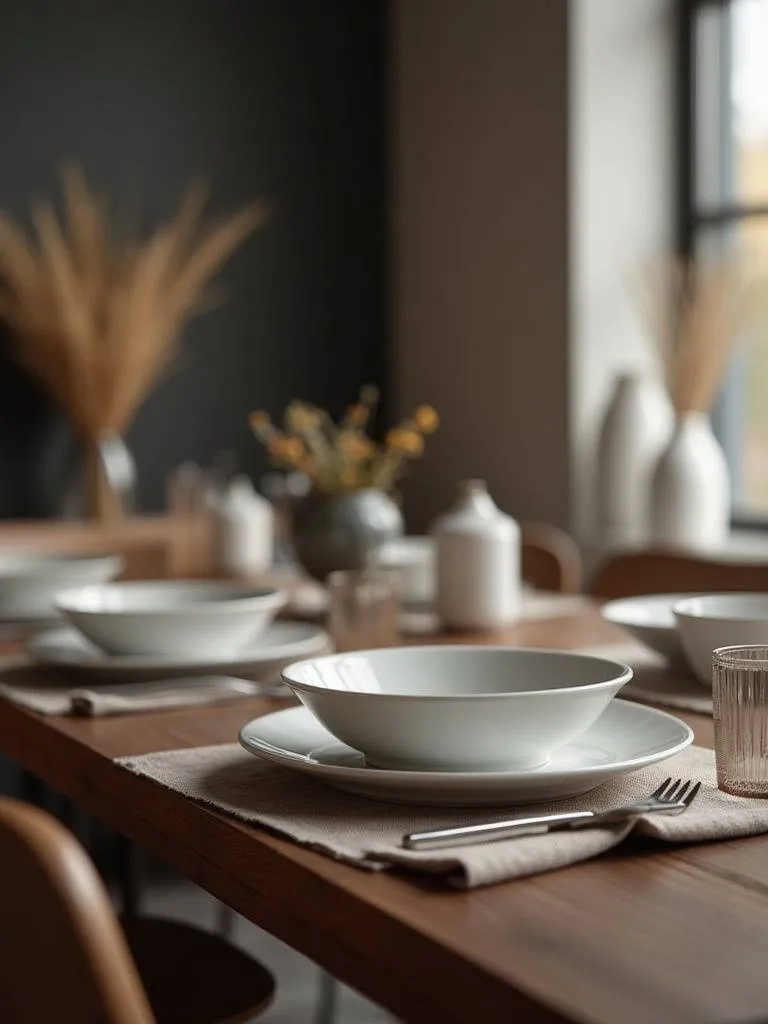 Modern dinnerware elegantly arranged on a contemporary dining table