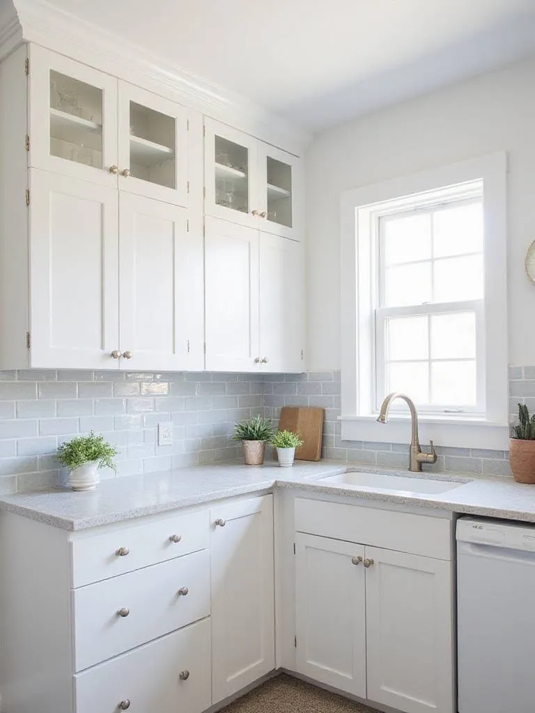 Bright and airy small kitchen featuring light colors for an open feel